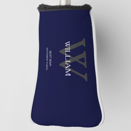 の結婚花婿介添人ギフトエレガントモノグラムネイビーブルー ゴルフヘッドカバー (回転90)