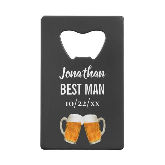 の結婚花婿介添人バチュラーパーティの好意ビール応援 クレジットカード栓抜き (正面)