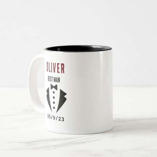 の結婚花婿介添人Tuxedo名パーソナライズされた2トーン ツートーンマグカップ (正面左)