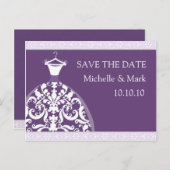 の結婚花嫁が日付の紫のカードを保存 案内ポストカード (正面/裏面)