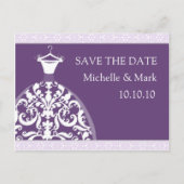 の結婚花嫁が日付の紫のカードを保存 案内ポストカード (正面)