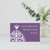 の結婚花嫁が日付の紫のカードを保存 案内ポストカード (スタンド正面)