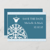 の結婚花嫁が日付を保存する調和青いカード 案内ポストカード (正面/裏面)