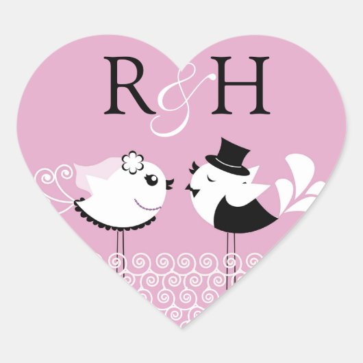 の結婚花嫁と花婿の鳥シール ハートシール (正面)