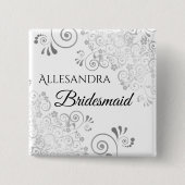 の結婚花嫁付き娘のタグSilverファンシー Filigree 缶バッジ (正面)