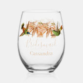 の結婚花嫁付き添い贈り物ハミングバードウォーター色 ステムなしワイングラス (裏面)
