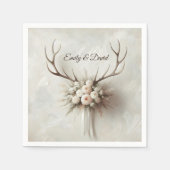 の結婚花束と鹿の〔雄ジカの〕枝角 スタンダードカクテルナプキン (正面)