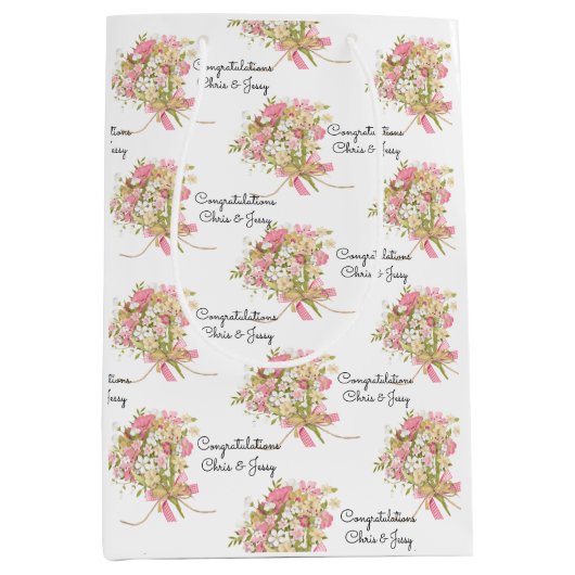 の結婚花束に名前を付けるかわいらし ミディアムペーパーバッグ (正面)