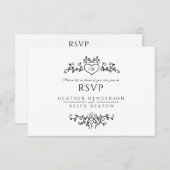 の結婚葉の芸術モノグラムの白黒ミー結婚ズ 出欠カード (正面/裏面)