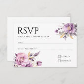の結婚薄紫エレガント花RSVP 出欠カード (正面/裏面)