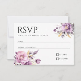 の結婚薄紫エレガント花RSVP 出欠カード