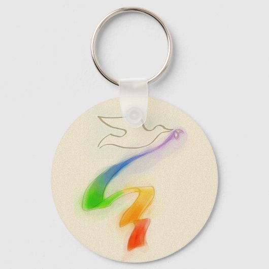 の結婚虹のリボン付き鳩 キーホルダー (正面)