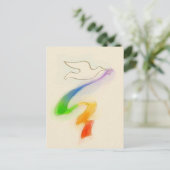 の結婚虹のリボン付き鳩 ポストカード (スタンド正面)