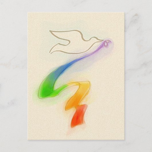 の結婚虹のリボン付き鳩 ポストカード (正面)