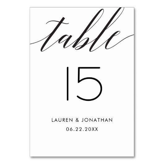 の結婚表の番号カーエレガントド、黒、白 テーブルナンバー (正面)