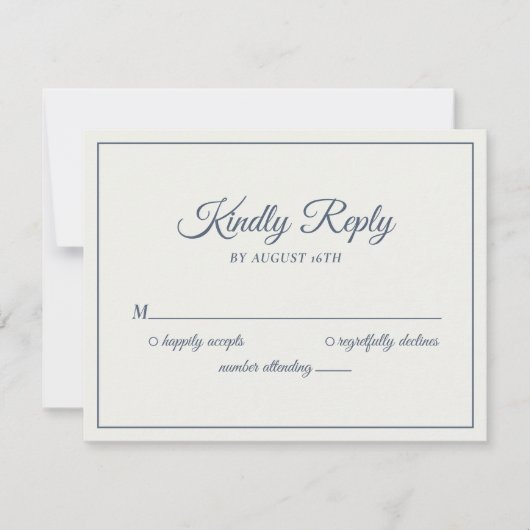 の結婚親切なモダン返事クリーム&ネイビー 出欠カード (正面)