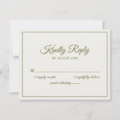 の結婚親切なリプライモダンスクリーム&オリーブグリーン 出欠カード (正面)