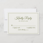 の結婚親切なリプライモダンスクリーム&オリーブグリーン 出欠カード (正面)