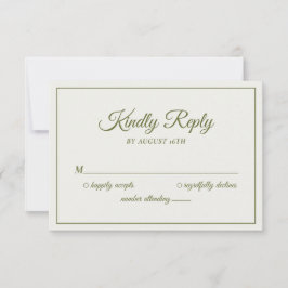 の結婚親切なリプライモダンスクリーム&オリーブグリーン 出欠カード