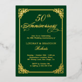の結婚記念エレガント枠の緑の金ゴールド実在 箔招待状 (正面)