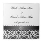 の結婚記念タイルスタイリッシュブラック&ホワイトダマスク タイル (正面)