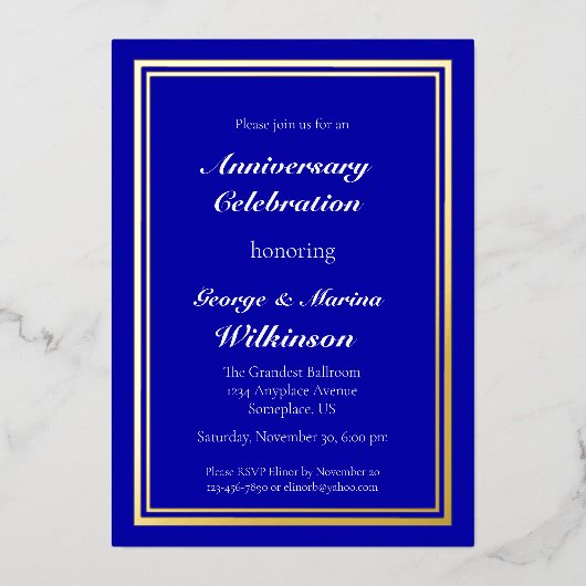 の結婚記念日お祝い50thブルー 箔招待状 (正面)