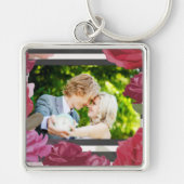 の結婚記念日のバラストライプ、カスタム写真 キーホルダー (正面)