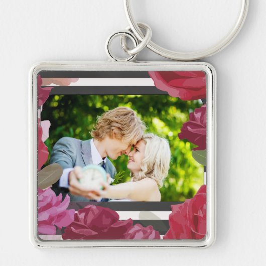 の結婚記念日のバラストライプ、カスタム写真 キーホルダー (正面)