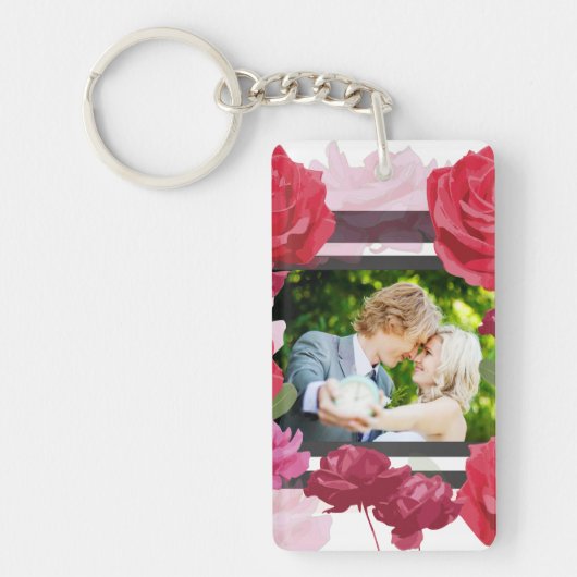 の結婚記念日のバラストライプ、カスタム写真 キーホルダー (正面)