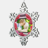 の結婚記念日のバラストライプ、カスタム写真 スノーフレークピューターオーナメント (右)