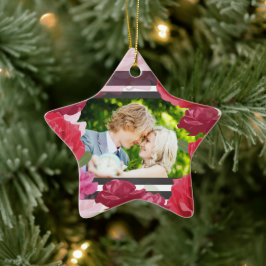 の結婚記念日のバラストライプ、カスタム写真 セラミックオーナメント