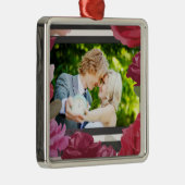 の結婚記念日のバラストライプ、カスタム写真 メタルオーナメント (右)