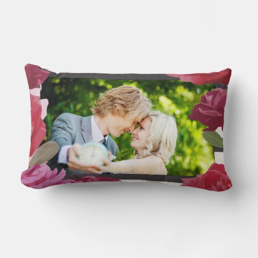 の結婚記念日のバラストライプ、カスタム写真 ランバークッション (正面)