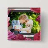 の結婚記念日のバラストライプ、カスタム写真 缶バッジ (正面)