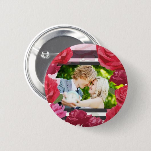 の結婚記念日のバラストライプ、カスタム写真 缶バッジ (正面&裏面)