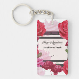 の結婚記念日のバラストライプ、名前をカスタムする キーホルダー