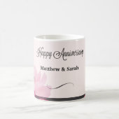 の結婚記念日のバラストライプ、名前をカスタムする コーヒーマグカップ (中央)