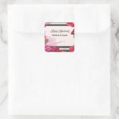 の結婚記念日のバラストライプ、名前をカスタムする スクエアシール (バッグ)