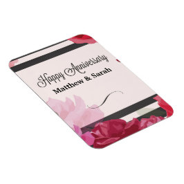 の結婚記念日のバラストライプ、名前をカスタムする マグネット