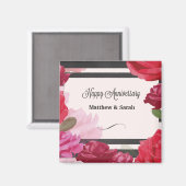 の結婚記念日のバラストライプ、名前をカスタムする マグネット (正面/裏面)