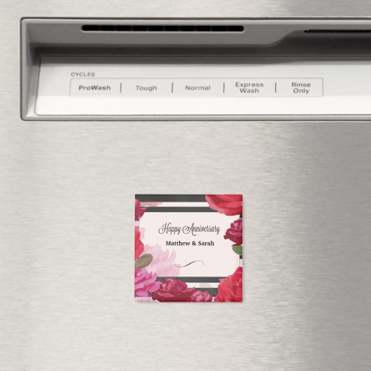 の結婚記念日のバラストライプ、名前をカスタムする マグネット (インサイチュ (食洗機))