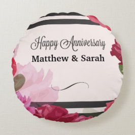 の結婚記念日のバラストライプ、名前をカスタムする ラウンドクッション