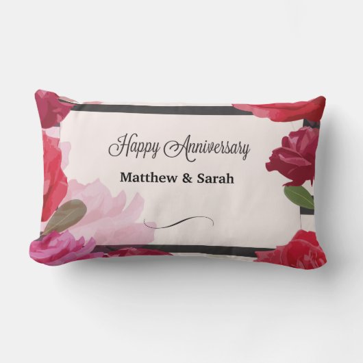 の結婚記念日のバラストライプ、名前をカスタムする ランバークッション (正面)