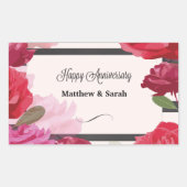 の結婚記念日のバラストライプ、名前をカスタムする 長方形シール (正面)