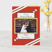 の結婚記念日の夫の赤い写真グリーティング カード (黄色い花)