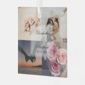 の結婚記念日の新郎新婦フォトコラージュ ガラスオーナメント (正面左)