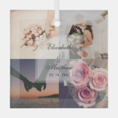 の結婚記念日の新郎新婦フォトコラージュ ガラスオーナメント (正面)