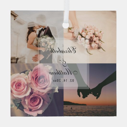 の結婚記念日の新郎新婦フォトコラージュ ガラスオーナメント (裏面)