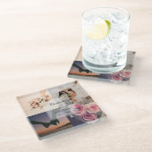 の結婚記念日の新郎新婦フォトコラージュ ガラスコースター (アングル)