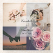 の結婚記念日の新郎新婦フォトコラージュ ガラスコースター (正面)